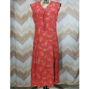 Crimson red sleeveless V-neck floral midi crinkle dress
